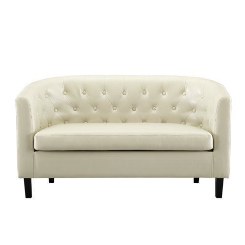 Naomi Home Faux Leather Loveseat, Button Tufted Barrel Loveseat, Mid